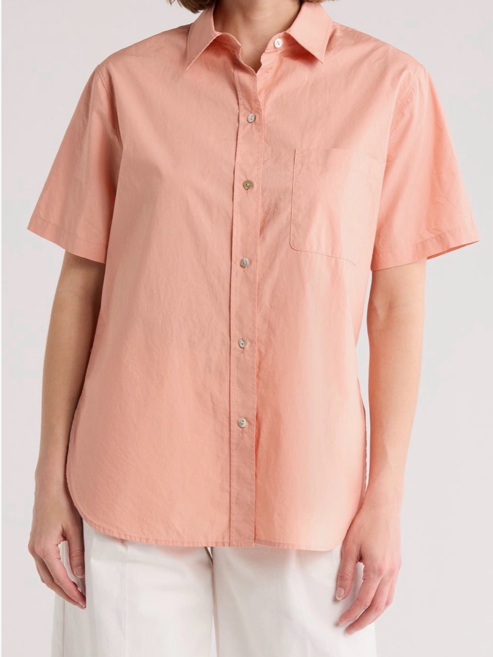 NWT Vince Short Sleeve Cotton Poplin Button-Up Shirt Sz M Dk Apricot Clay